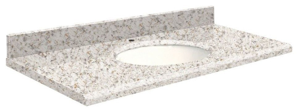 Quartz 31"x19" 1 Sink Vanity Top, Single Faucet Hole, Almond Delite, White Bowl