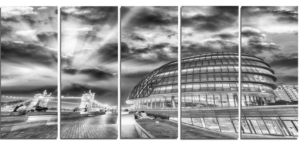 "London Night" Cityscape Around Southwark" Cityscape Wall Art, 60"x28", 5-Panels
