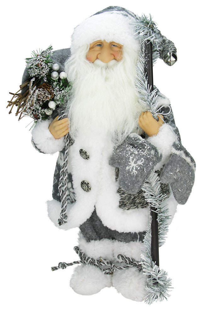 16" Standing Country Santa Holding Branches Mittens and Sack