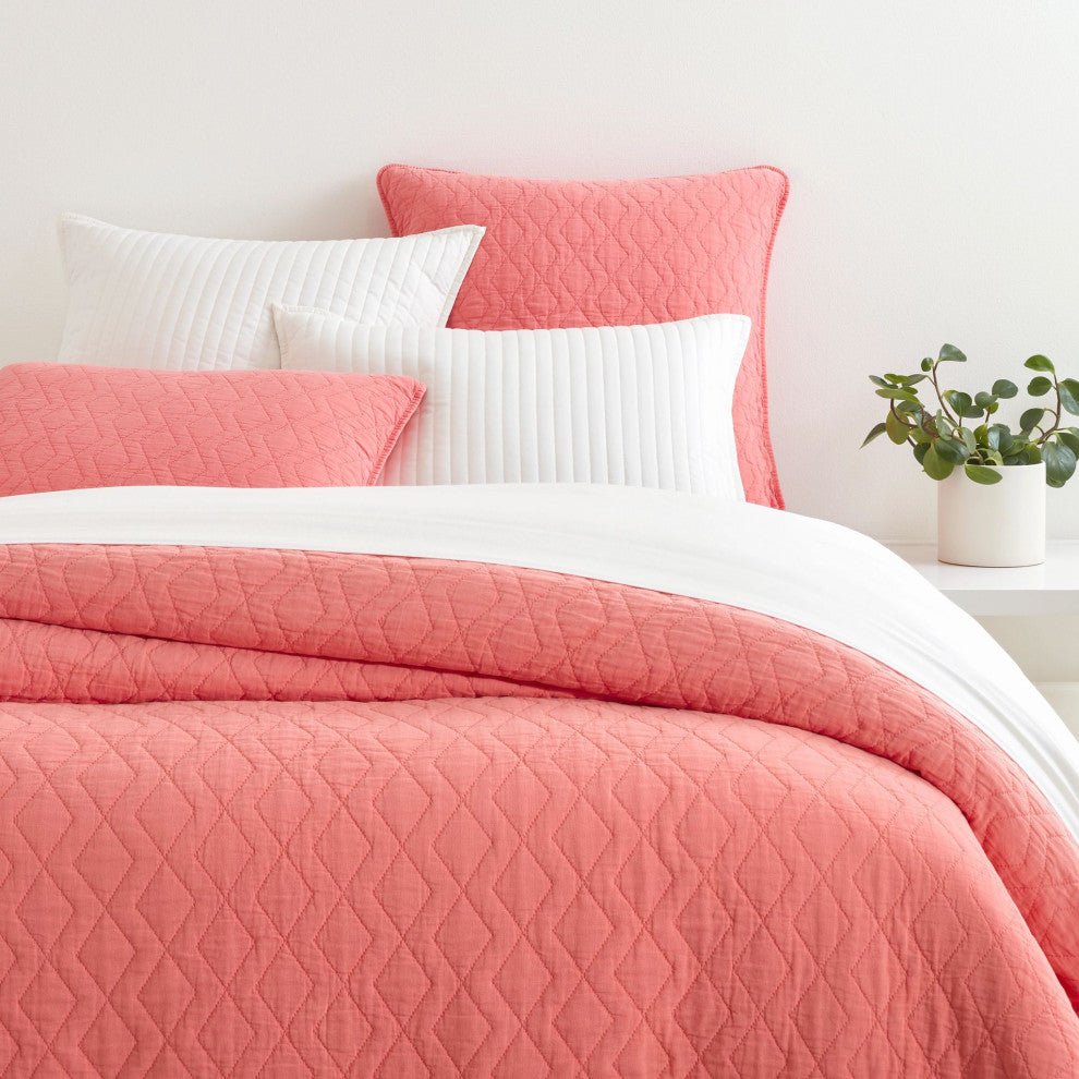 Birdie Coral Quilted Sham