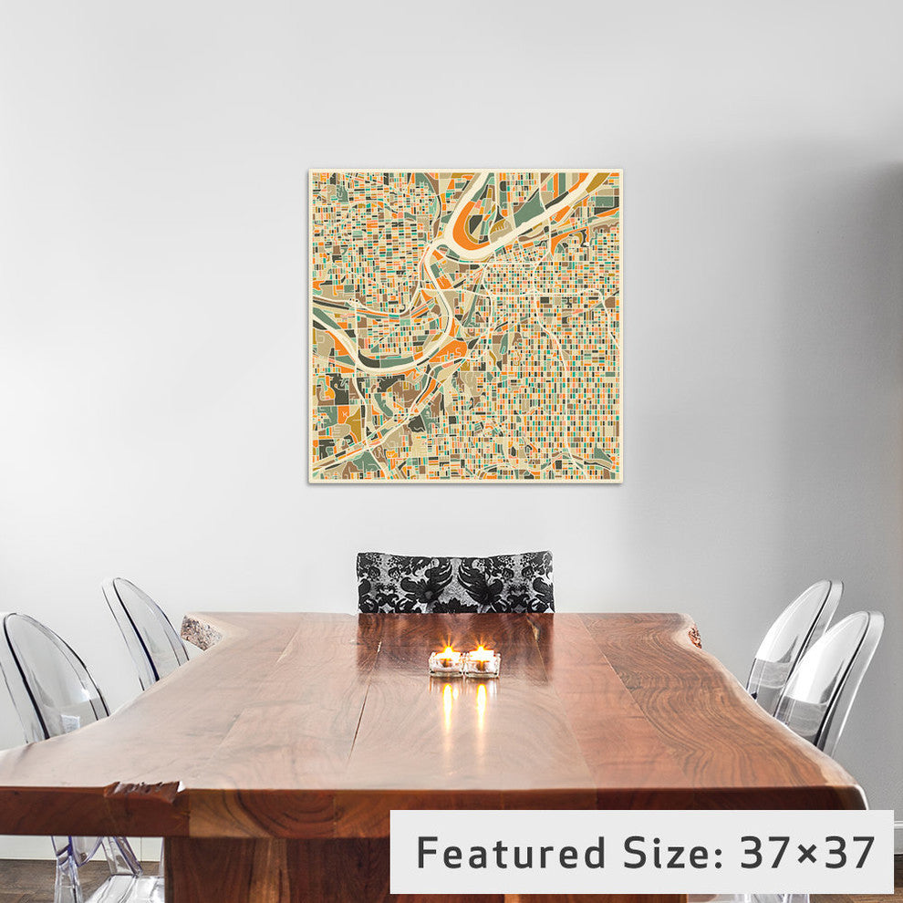 "Abstract City Map of Kansas City" by Jazzberry Blue, 12x12x1.5