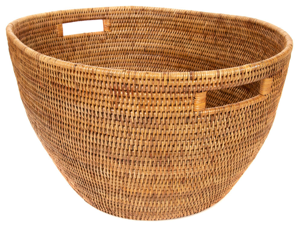 Artifacts Rattan Laundry Basket With Cutout Handles, Honey Brown