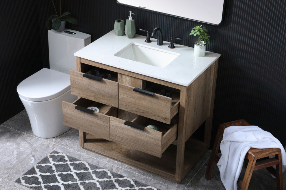 Louie 36" SIngle Bathroom Vanity, Natural Oak