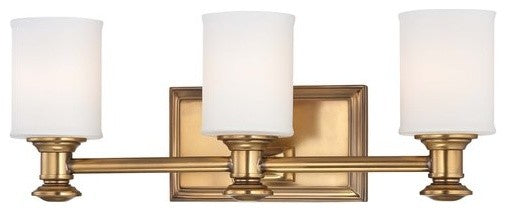 3-Light Bath, Liberty Gold With Etched Opal Glass