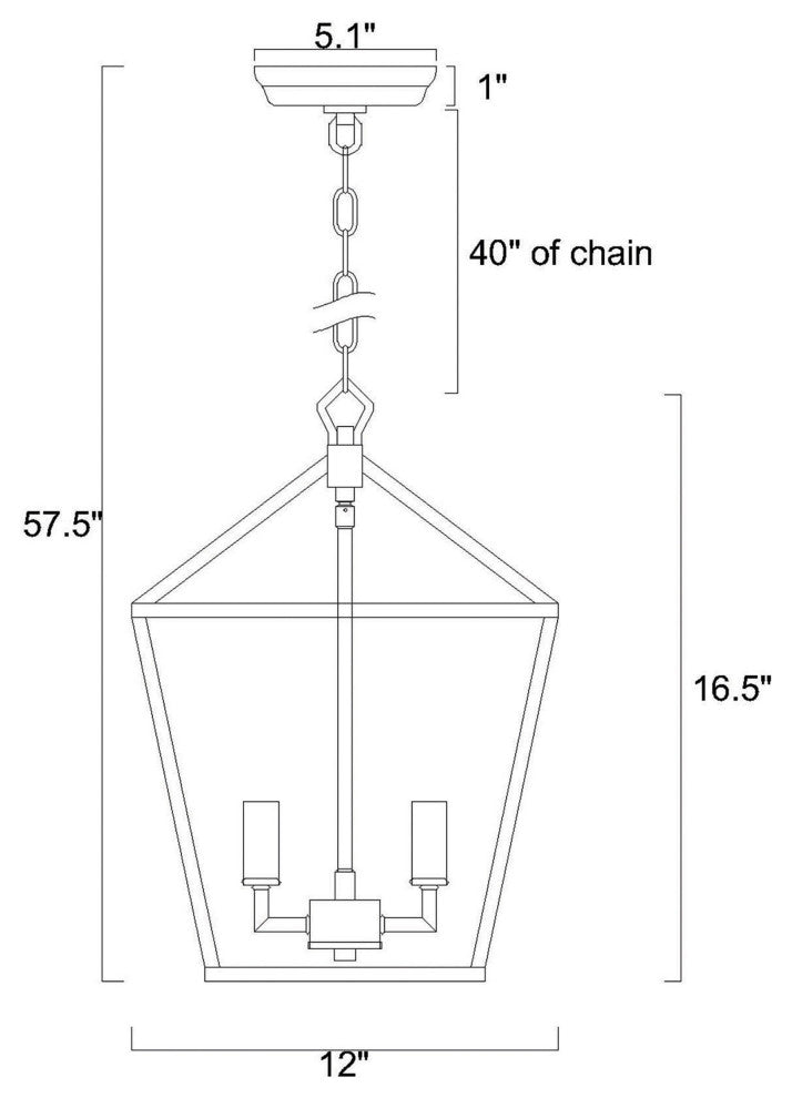 4-Light 12 in. Gold Caged Lantern Modern Pendant