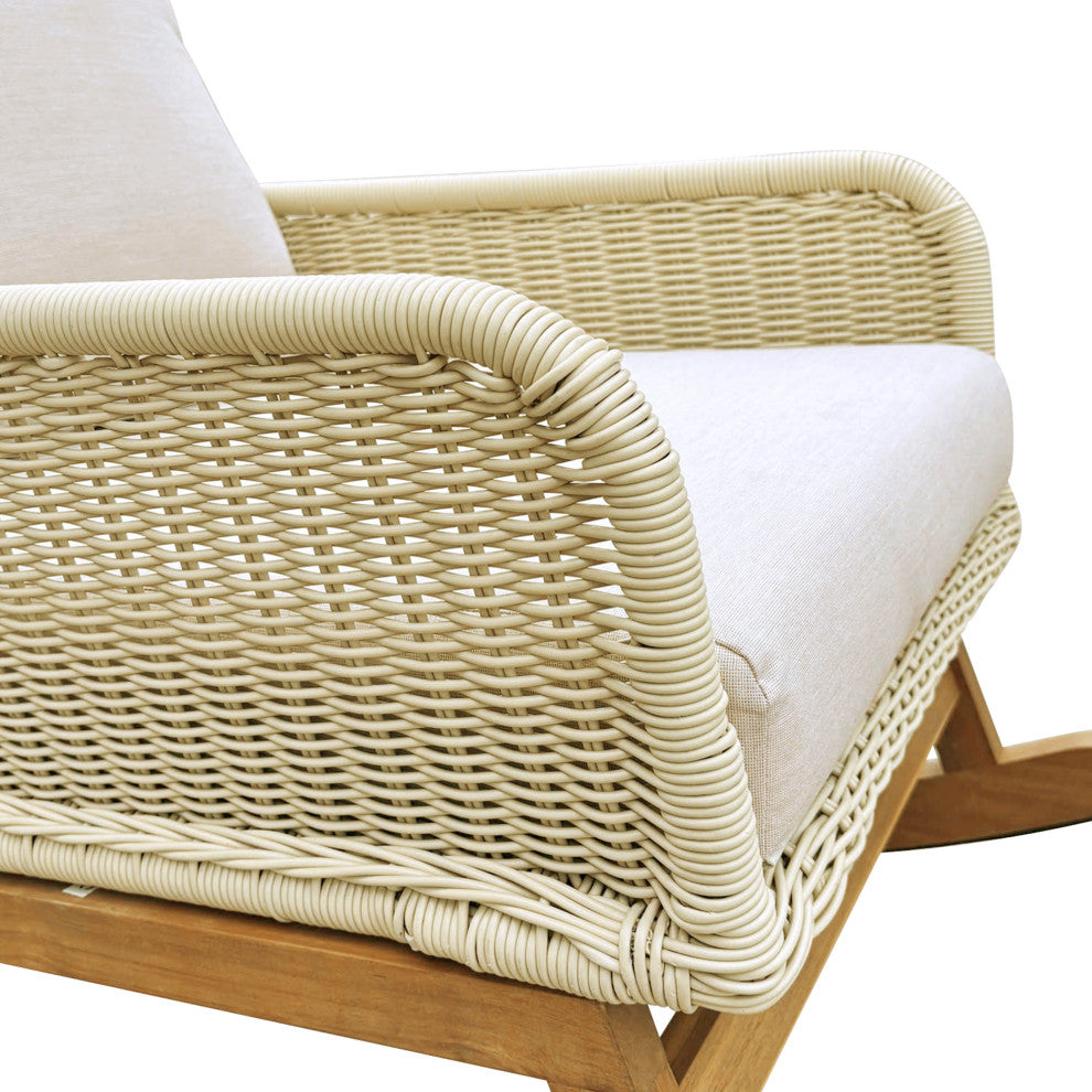 CKH Outdoor 3-Piece Rocking Chair Set with Cushions & Table, Ivory/Natural