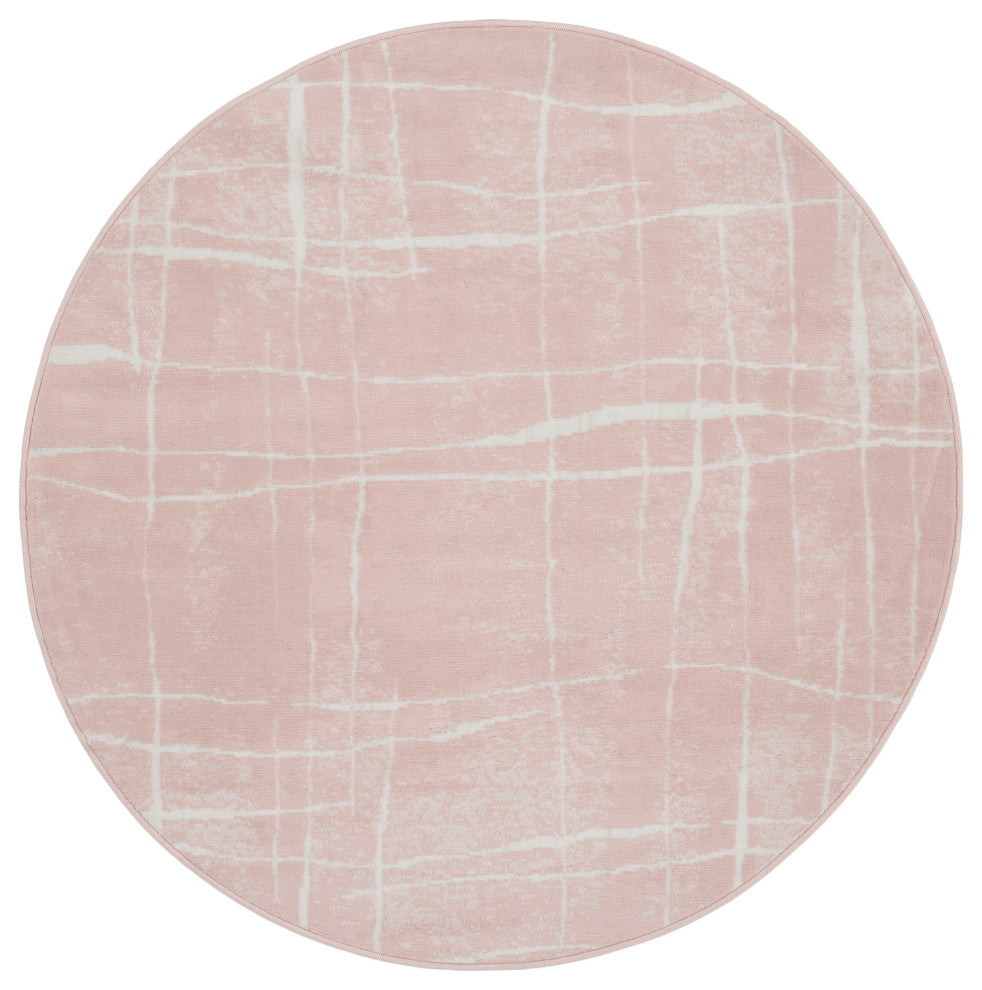 Nourison Whimsicle 5' x Round Pink Ivory Modern Indoor Area Rug