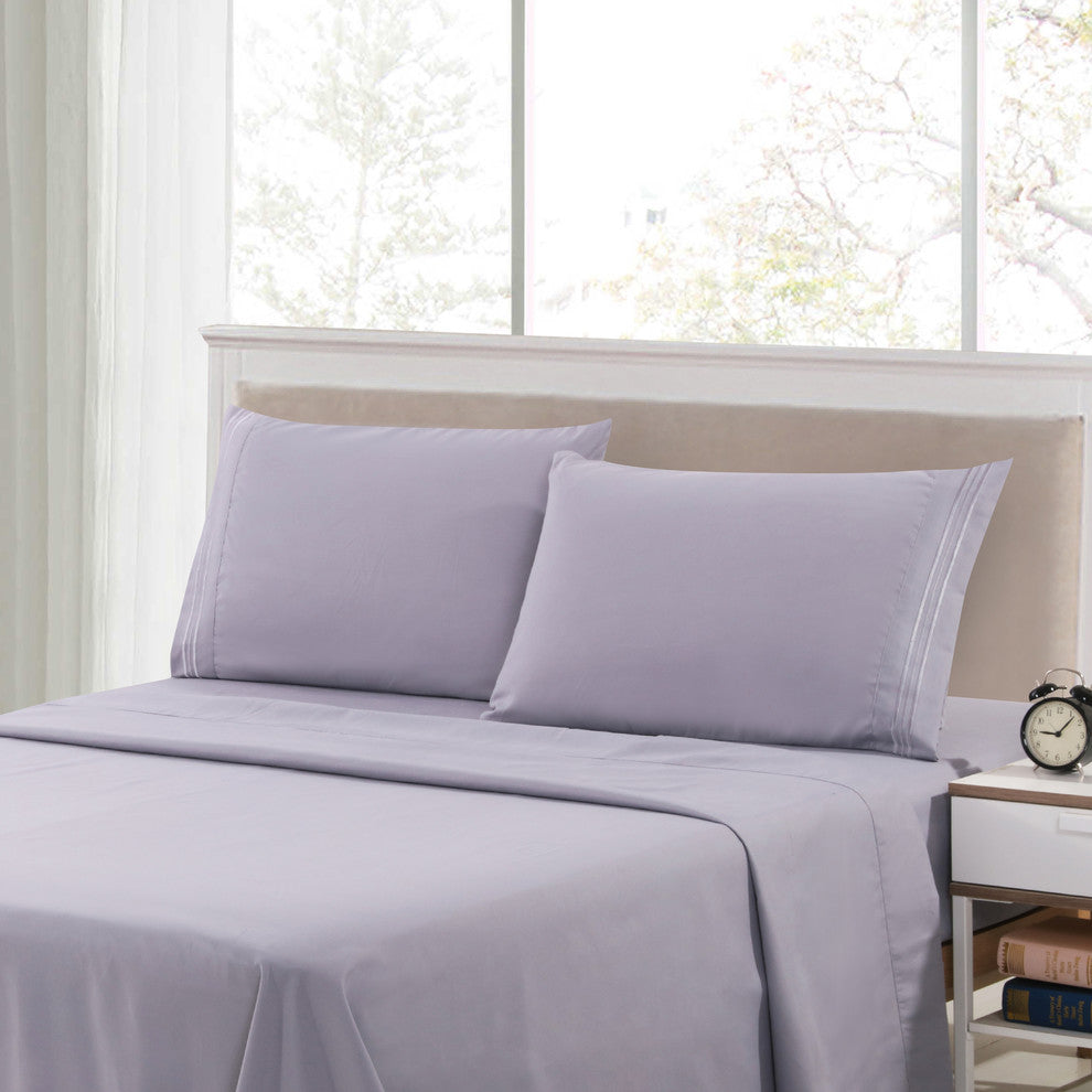 Brushed Microfiber Embroidered 1800 Bedding, 4 Piece, Grey, Full
