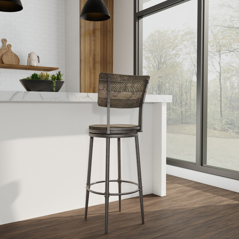 Hillsdale Jennings Wood and Metal Bar Height Swivel Stool with Wood Seat