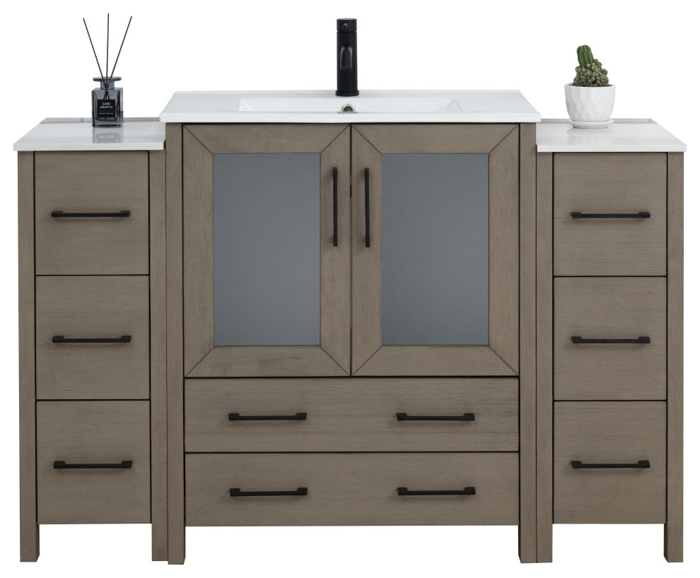 Vanity Art Freestanding Bathroom Vanity Set with Ceramic Top & Mirror