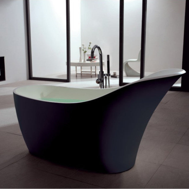 ADM Slippered Freestanding Bathtub, Matte Black/White, 66.7"