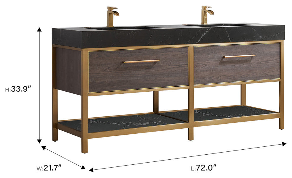 Segovia Bath Vanity with Sintered Stone Top, Suleiman Oak, 72", No Mirror