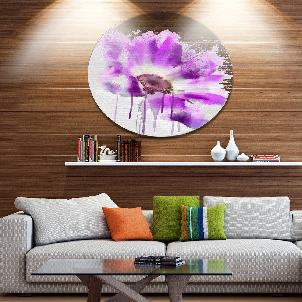 Beautiful Purple Rose Watercolor, Modern Floral Disc Metal Artwork, 36"