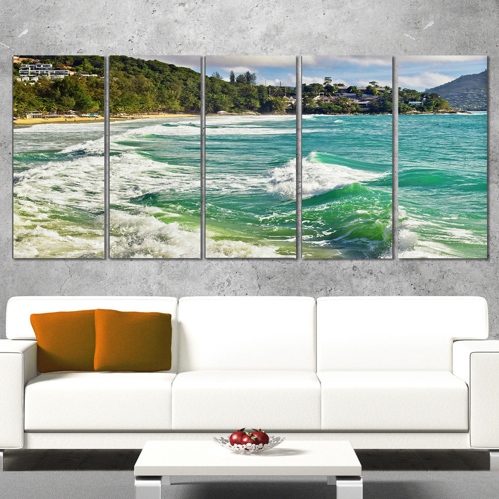 "Exotic Tropical Beach Blue Waters" Oversized Beach Wall Art, 5 Panels, 60"x28"