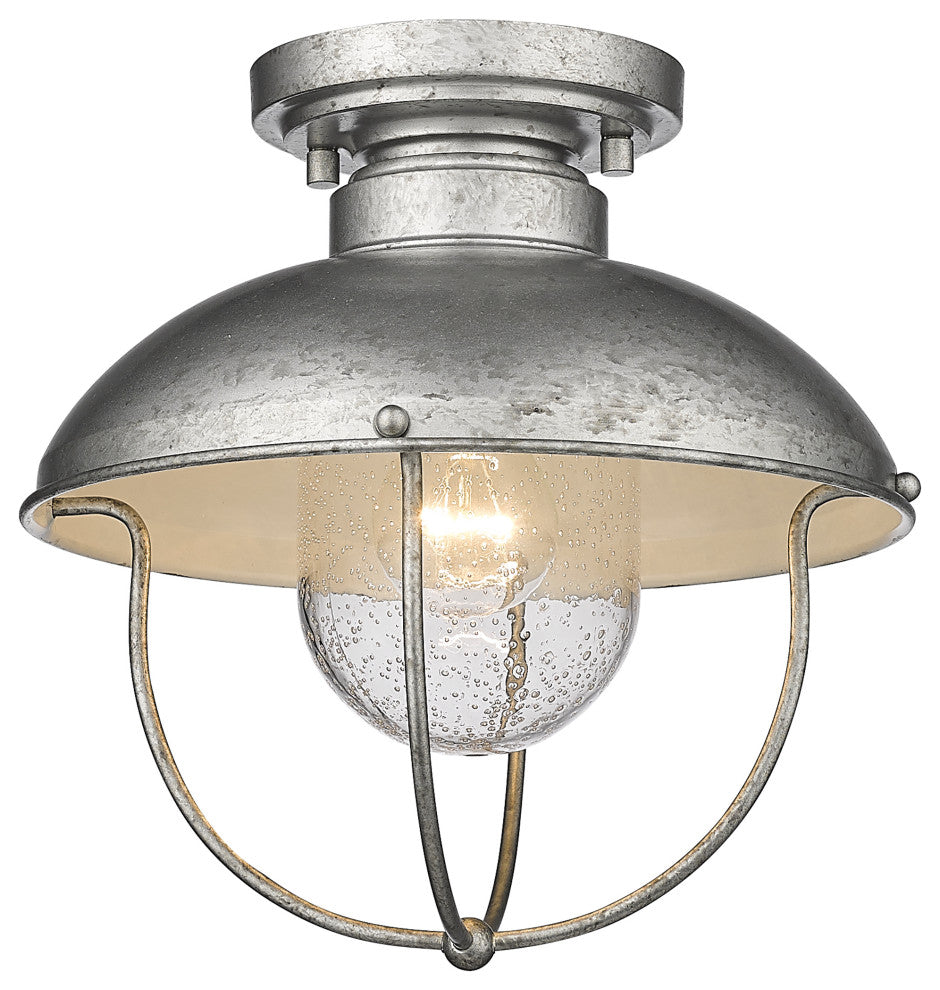 Z-LITE 590F-GV 1 Light Outdoor Flush Ceiling Mount Fixture, Galvanized