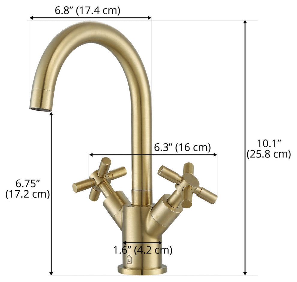 Prima Cross-Handle 1-Hole Bathroom Faucet in Brushed Champagne Gold