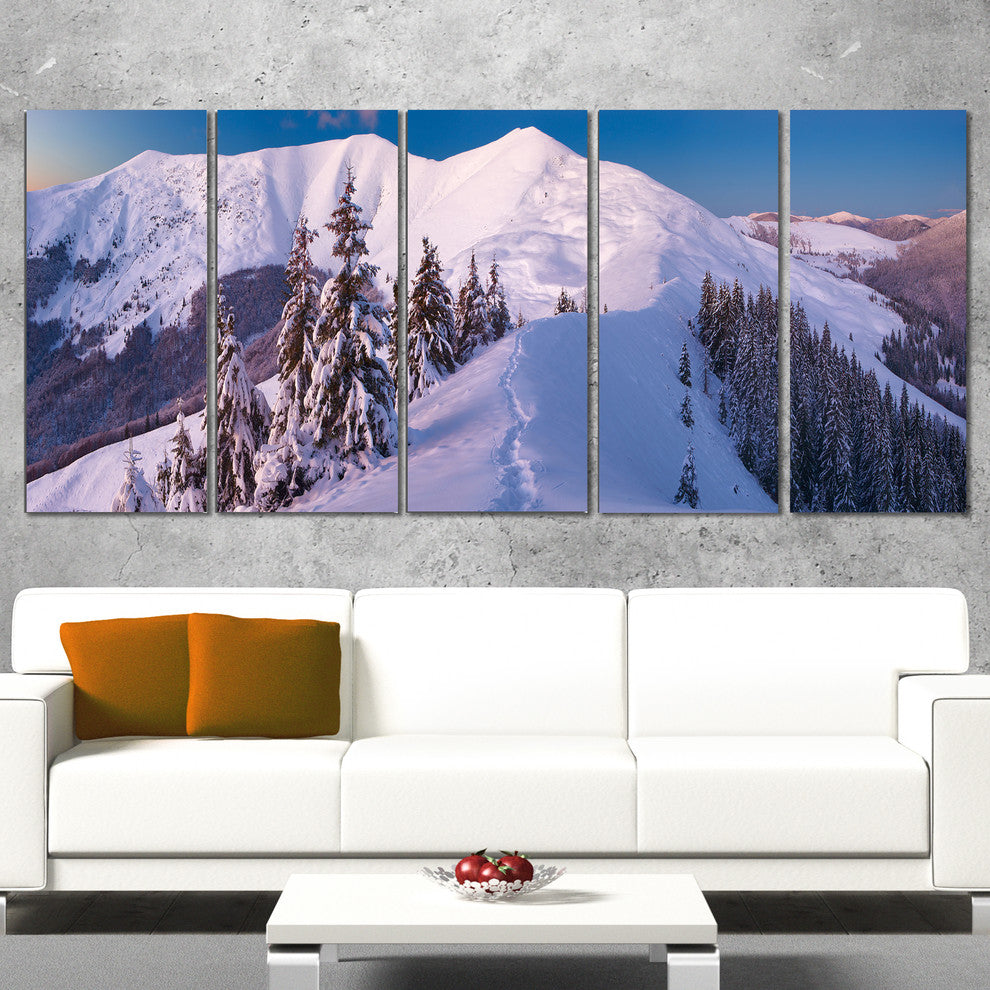 "Frosty Winter Carpathians View" Landscape Wall Art, 5 Panels, 60"x28"
