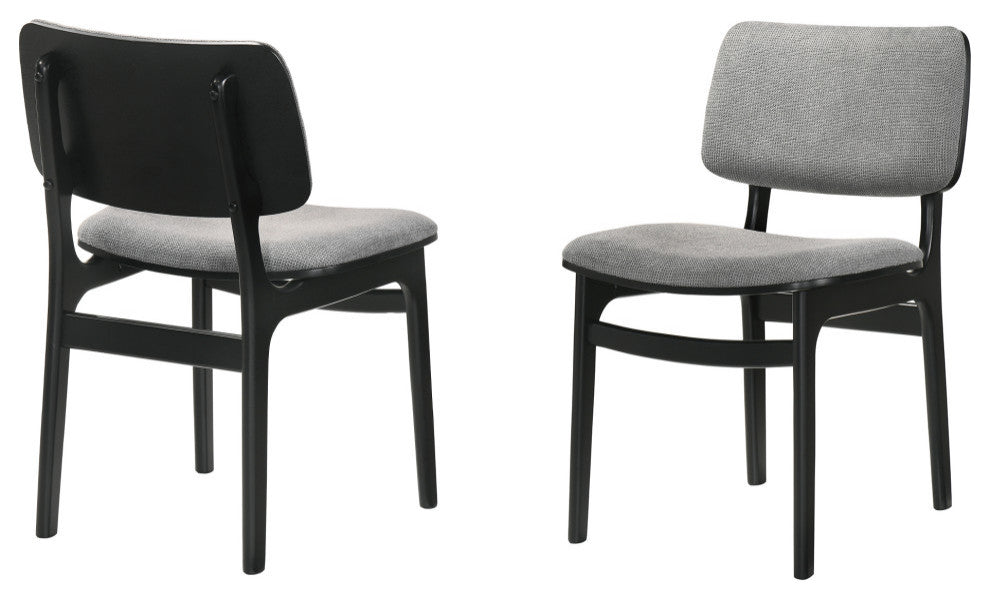 Lima Wood Dining Accent Chairs, Black Finish and Gray Fabric, Set of 2