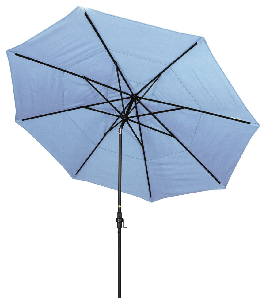 11' Stone Black Collar Tilt Crank Aluminum Umbrella, Sunbrella, Air Blue