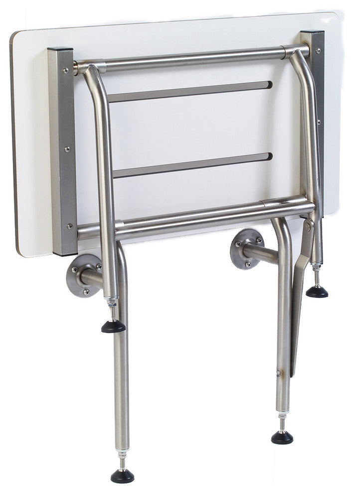 Rectangular Folding Shower Seat, Phenolic, White, 26 Inch, Legs