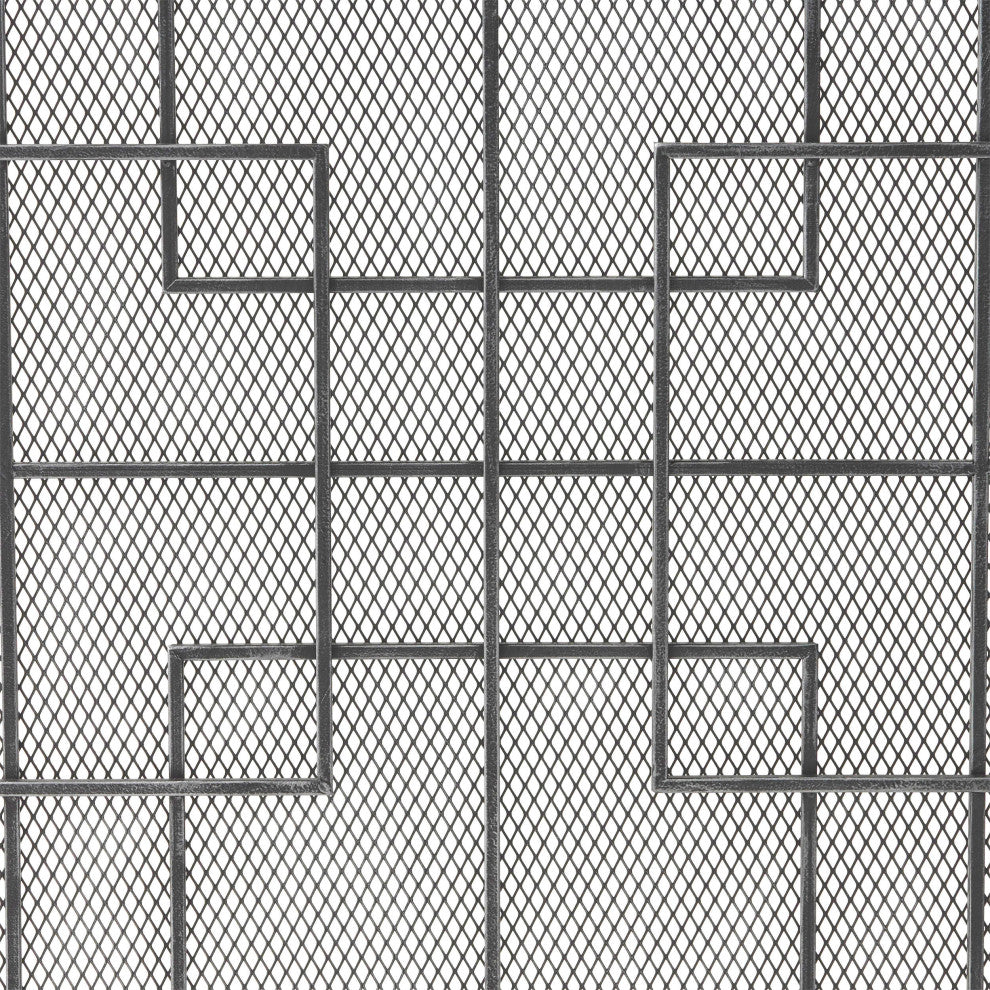 Dorothy Modern Single PanelIron Fire Screen, Black Silver Finish