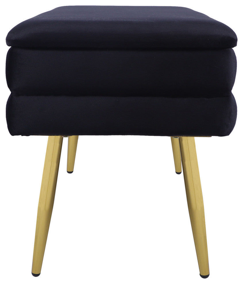 Ziva Velvet Storage Bench, Black