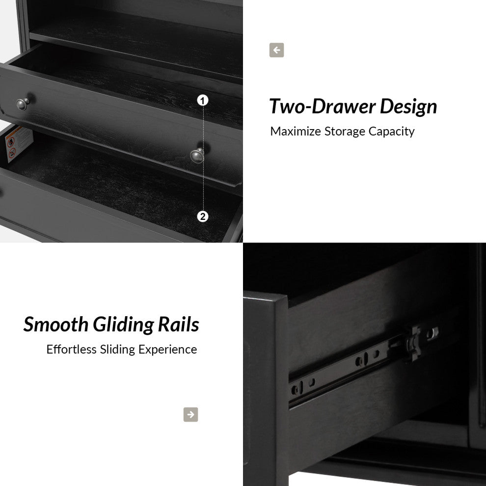 Drawer Solid Wood Nightstand, Black, Single