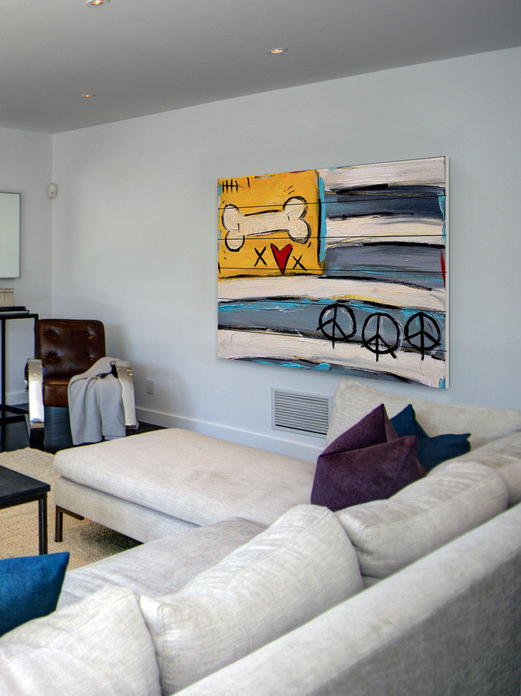 "Peace Bone Flag" Print on White Pine Wood by Tori Campisi