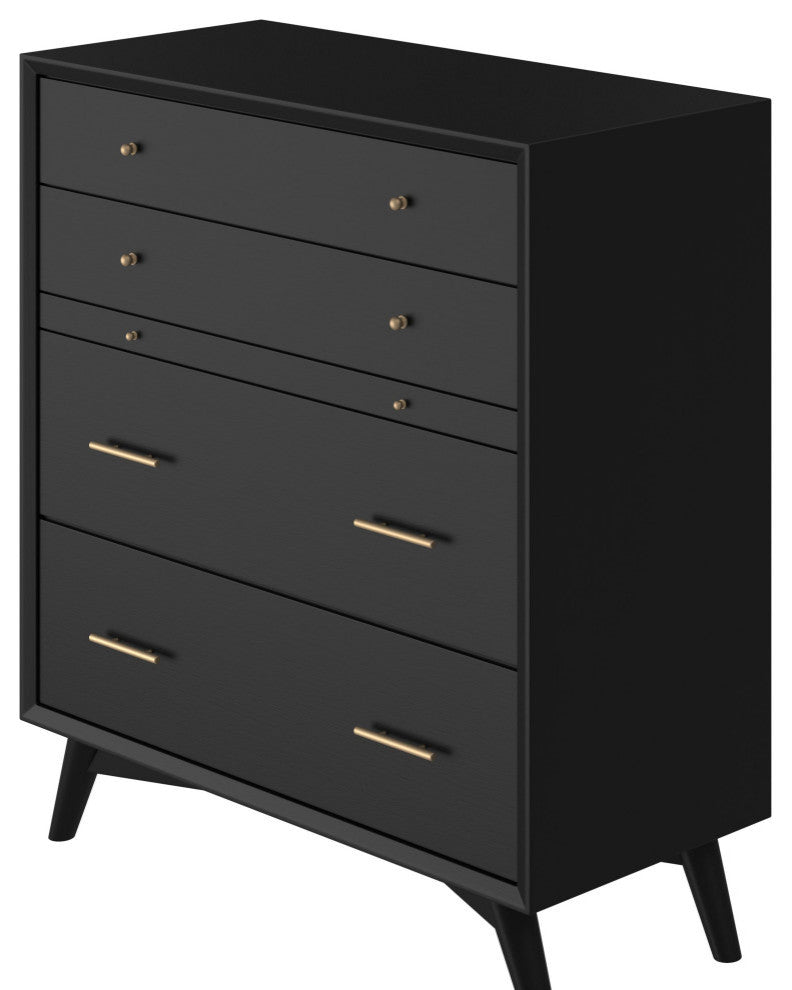 Flynn Mid Century Modern 4 Drawer Chest With Pull Out Tray, Black