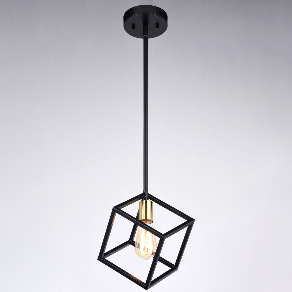 Deering Matte Black and Gold Satin Brass Contemporary Mini Pendant Ceiling Light