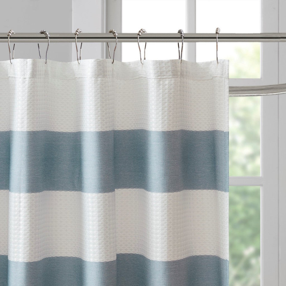 Madison Park Spa Waffle Shower Curtain With 3M Treatment, Blue