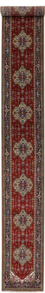 Red & Blue Oriental Runner 3'x20' Heriz Serapi Hand Knotted Wool Rug H9218