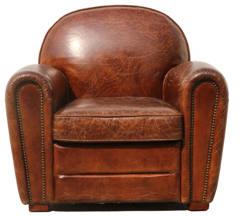 Pasargad Home Genuine Leather Paris Club Chair, Brown