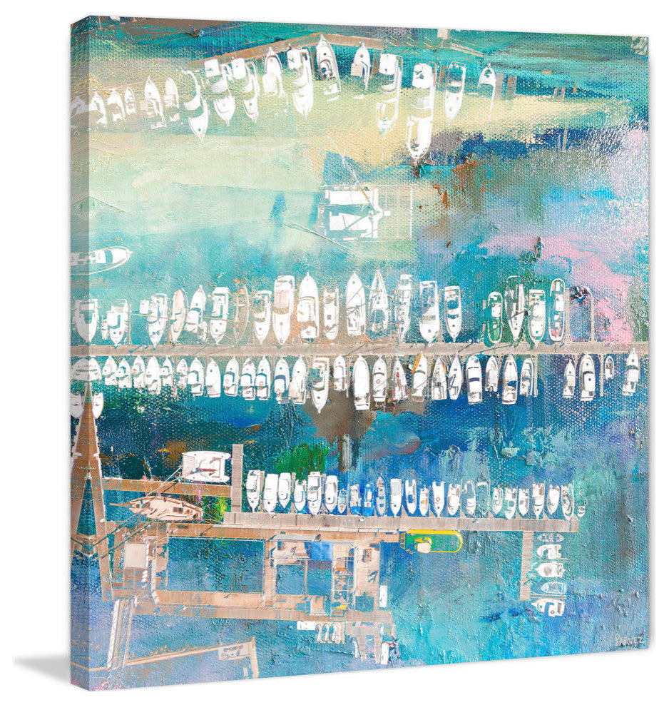 "Docked White Boats" Painting Print on Wrapped Canvas, 40"x40"