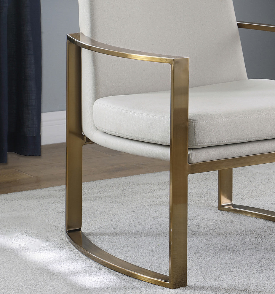 Accent Chair With Metal Frame and Arms, Cream and Bronze