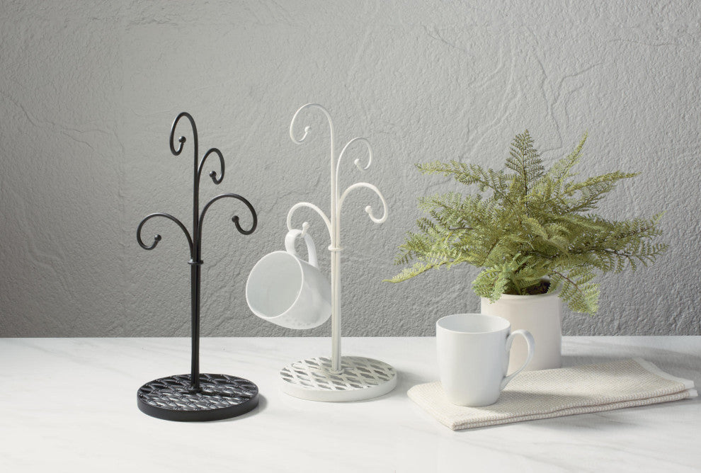 4 Arm Metal Mug Stand, White