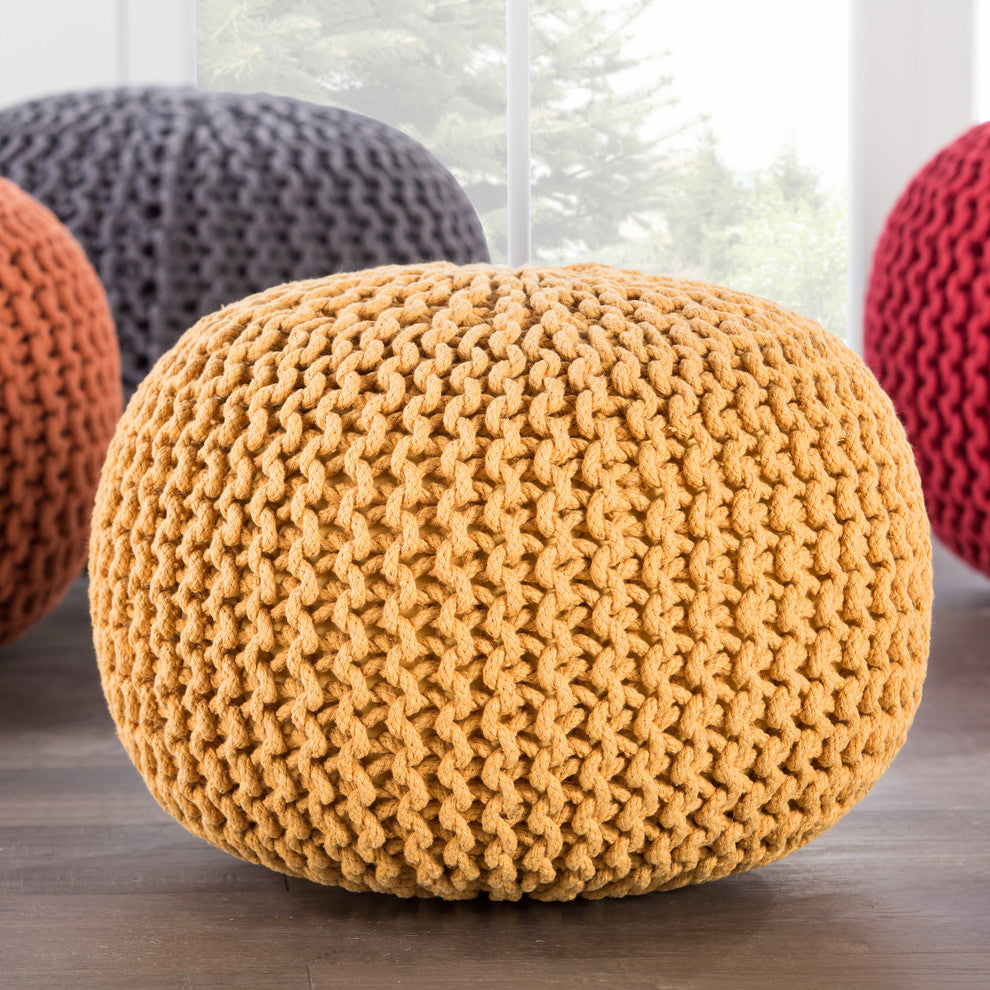 Jaipur Living Visby Textured Round Pouf, Cornsilk