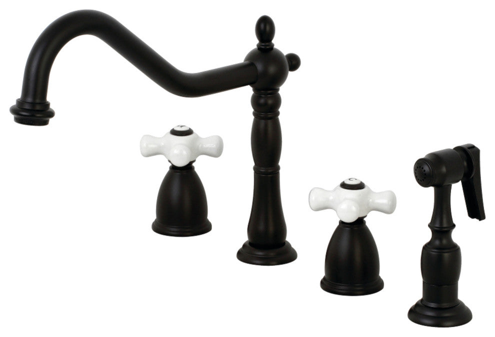 KB1790PXBS 8" Widespread Kitchen Faucet With Brass Sprayer, Matte Black