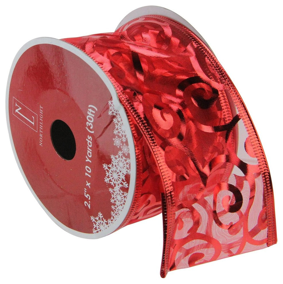 Swirls of Red Wired Christmas Craft Ribbon