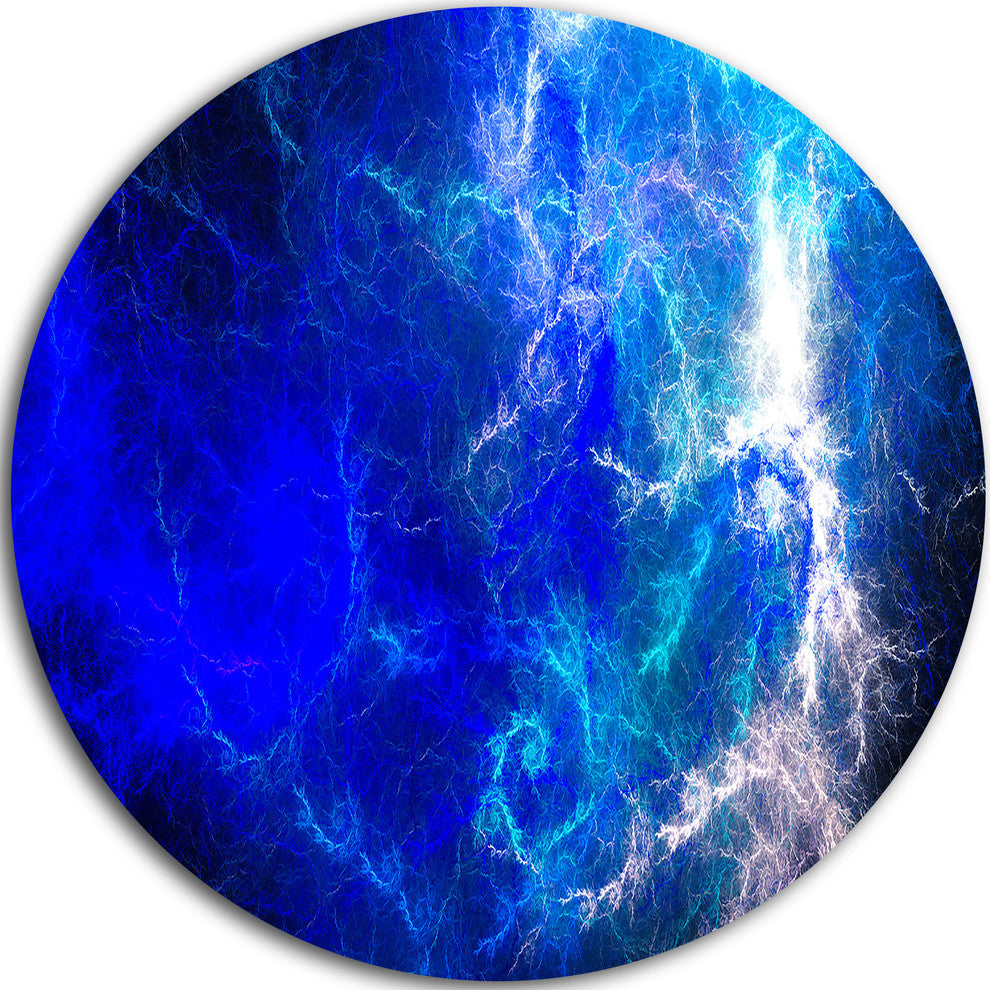 Blue Sparkling Lightning, Abstract Digital Art Round Wall Art, 11"