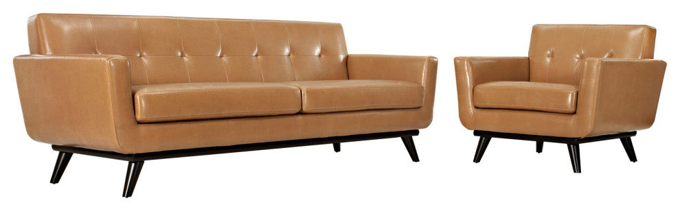 Tan Engage 2 Piece Leather Living Room Set