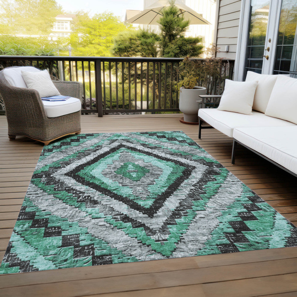 Machine Washable Indoor/Outdoor Chantille ACN1890 Teal 5' x 7'6" Rug