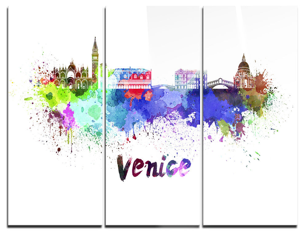 "Venice Skyline" Glossy Metal Wall Art, 3 Panels, 36"x28"