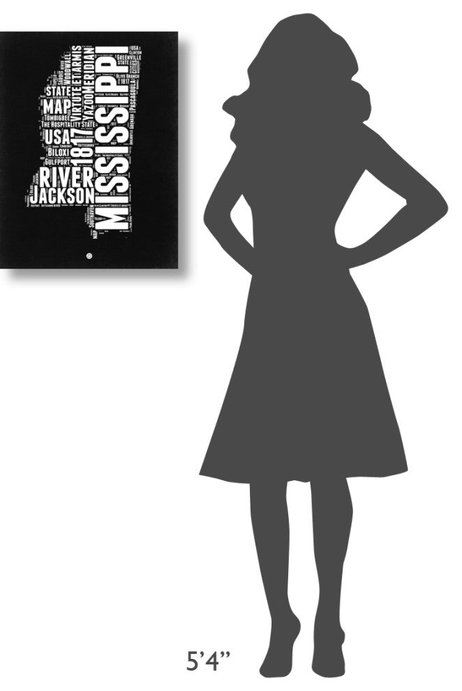 "Mississippi Black and White Map" Fine Art Print