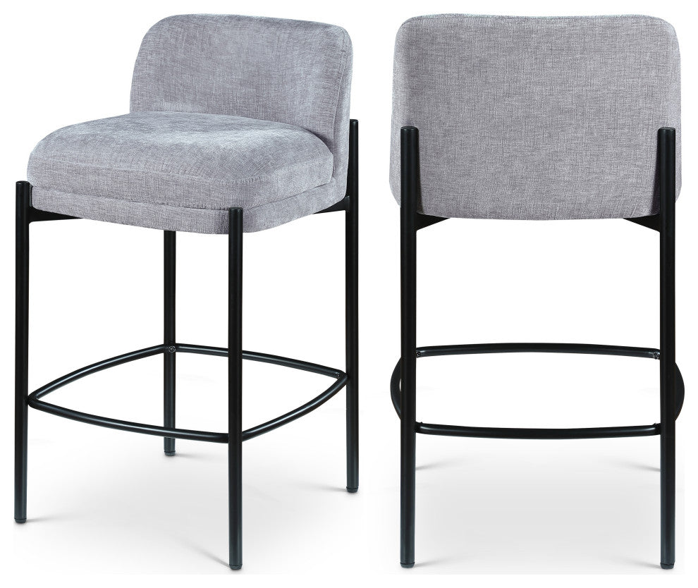 Burton Chenille Fabric Upholstered Stool (Set of 2), Grey