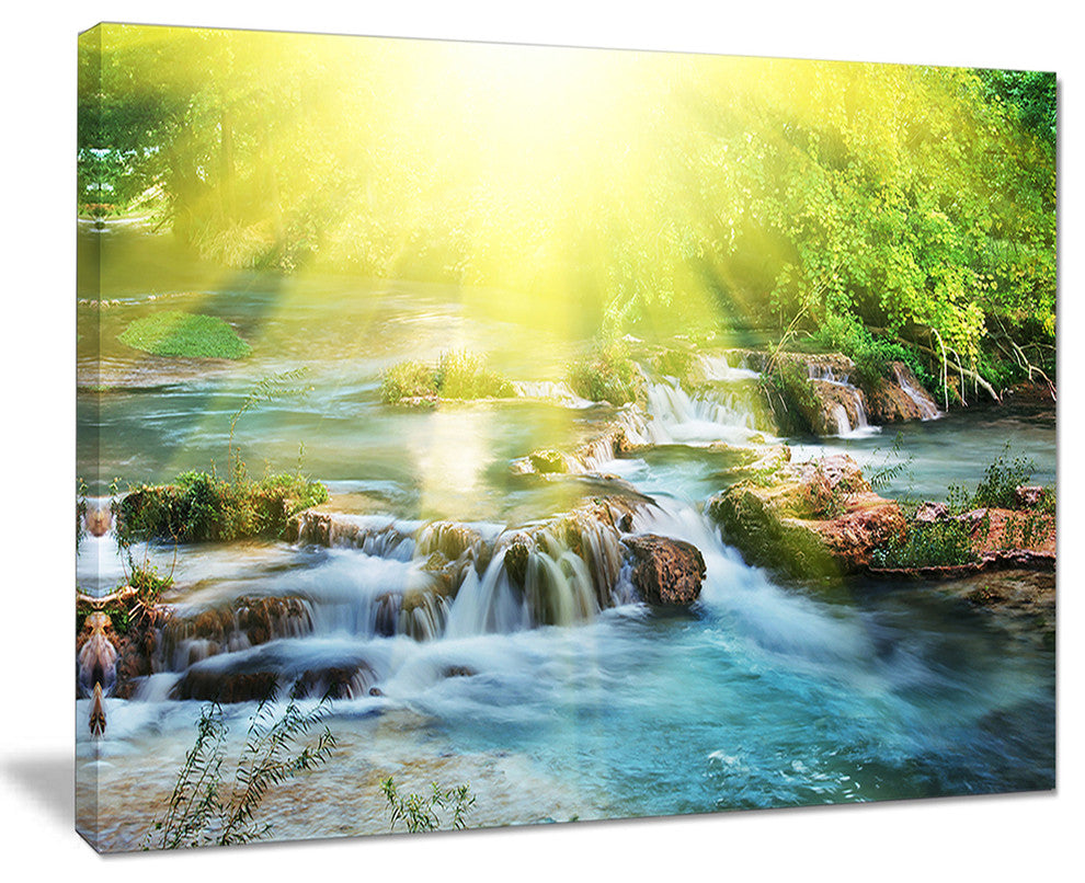 "Water Cascade Under Shiny Sun" Modern Beach Canvas Art Print, 20"x12"