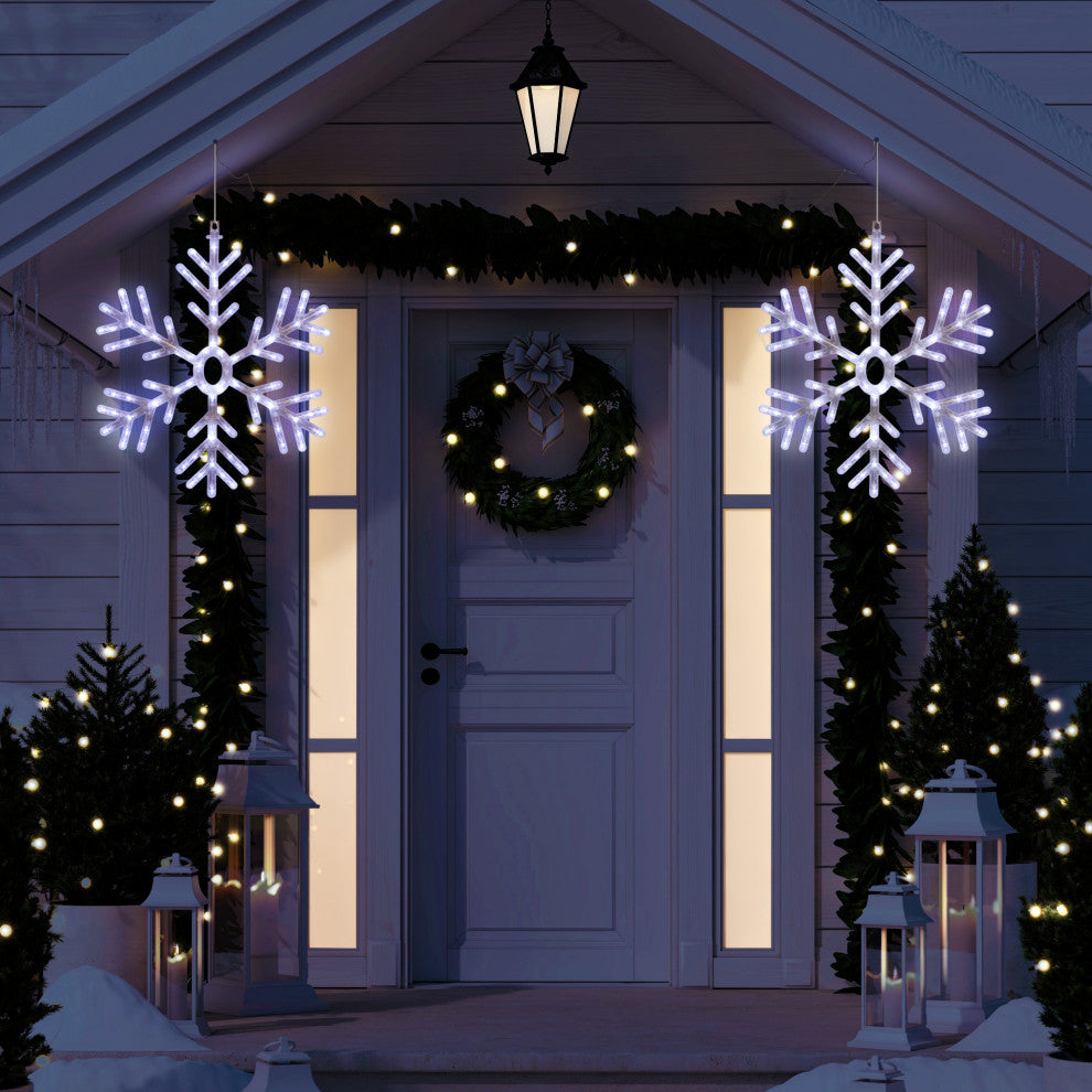 24"H Indoor/Outdoor Hanging Snowflake Decoration with LED Lights