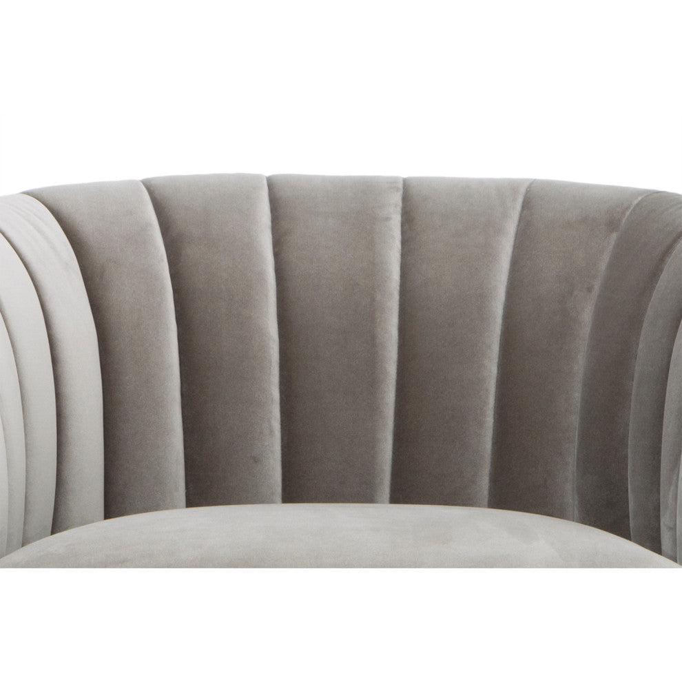 Channelled Accent Chair, Mouse Gray, Brass