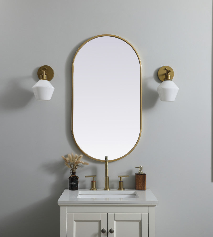 Metal Frame Oval Mirror 20X36 Inch, Brass