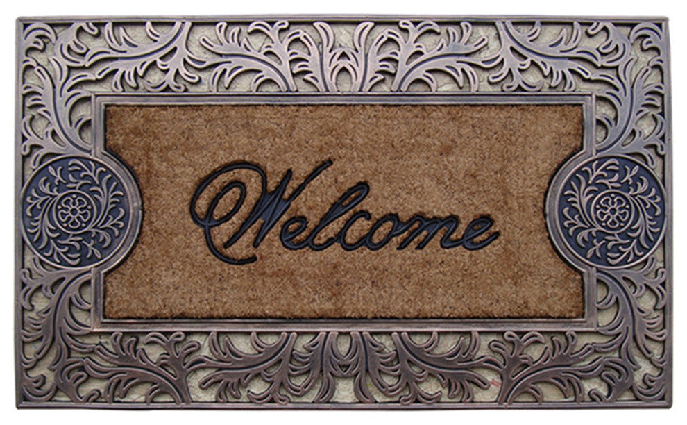 Rubber And Coir Molded Intricate Elegant Doormat, Large Size: 23"x38"